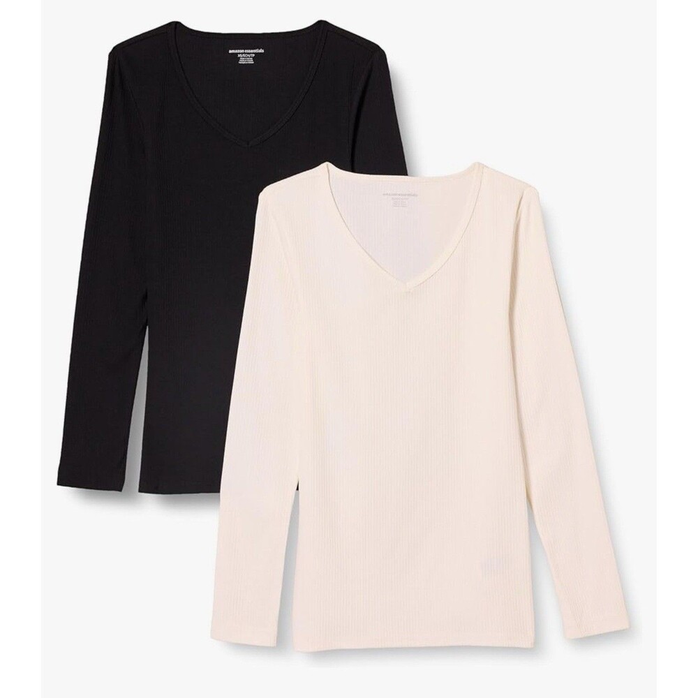 NEW Amazon Essentials Women's 2 Pack Slim-Fit Rib Knit Crew Neck Top Size 4XL